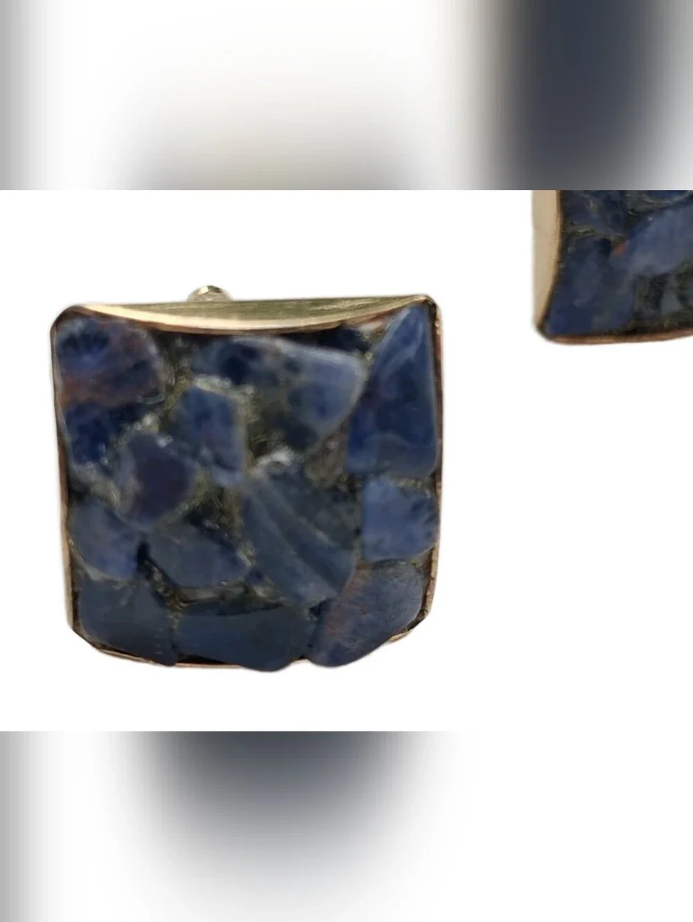 Vintage Gold Tone Sodalite Chunk Mosaic Cufflinks Square Mid Century Retro